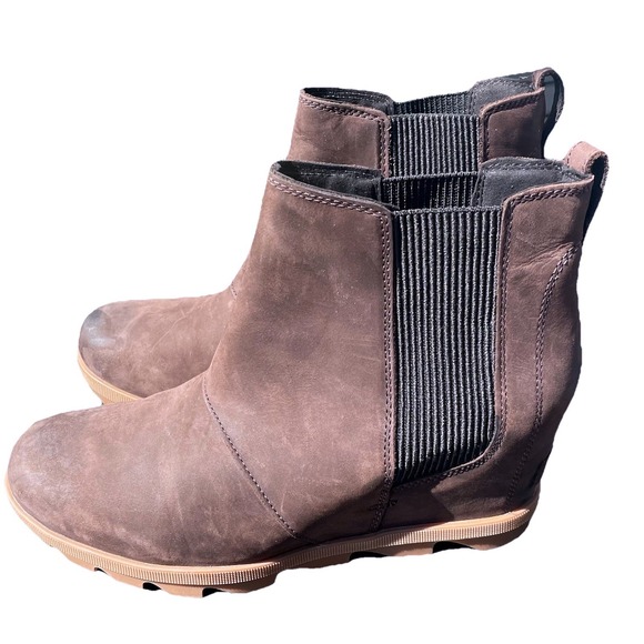 Sorel Womens Joan of Arctic Wedge II Chelsea Boots 10 Leather Brown Bootie EUC - Picture 1 of 7